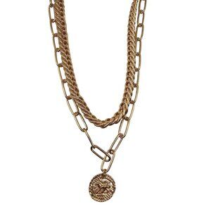 Ettika 18K Gold Plated Layered Chain Coin  Charm Rustic Boho Chic Stmt Necklace